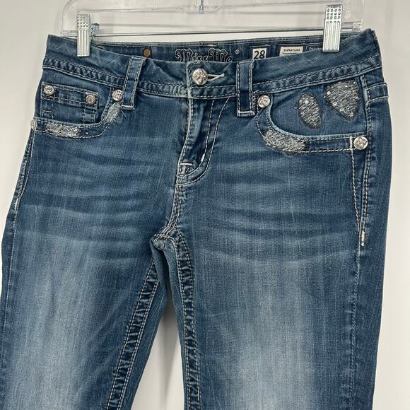 VTG y2k Womens Low Rise Bedazzled Miss Me Blue Denim Signature Bootcut Jeans~ 28 - Picture 3 of 8
